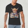 Highland Cow Reading Book Librarian Library Men's V-Neck T-Shirt Highland Cow Reading Book Librarian Library Men's V-Neck T-Shirt