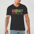 Hooray It's Library Day Teacher Reader Books Back To School Men's V-Neck T-Shirt