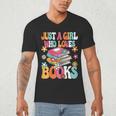Just A Girl Who Loves Books Reading Cute Bookworm Girls Kids Men's V-Neck T-Shirt
