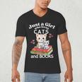 Just A Girl That Loves Cats And Books Cute Cat & Bookwork Men's V-Neck T-Shirt Just A Girl That Loves Cats And Books Cute Cat & Bookwork Men's V-Neck T-Shirt