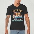 Just a Girl Who Loves Cats And Books Kitties Pet Art Lover Men's V-Neck T-Shirt