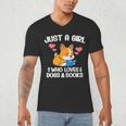 Just A Girl Who Loves Dogs And Books Reading Dog Puppy Lover Men's V-Neck T-Shirt Just A Girl Who Loves Dogs And Books Reading Dog Puppy Lover Men's V-Neck T-Shirt