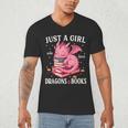 Just A Girl Who Loves Dragons And Books Dragon Reading Lover Men's V-Neck T-Shirt
