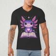 Kawaii Axolotl Cute Axolotls Reading Book Men's V-Neck T-Shirt Kawaii Axolotl Cute Axolotls Reading Book Men's V-Neck T-Shirt