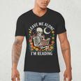 Leave Me Alone Skeleton Reading Book Floral Moon Librarian Men's V-Neck T-Shirt Leave Me Alone Skeleton Reading Book Floral Moon Librarian Men's V-Neck T-Shirt
