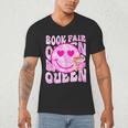 Library Book Fair Queen Vibe Groovy Tie Dye School Reading Men's V-Neck T-Shirt