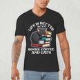 Life Is Better With Books Cats & Coffee Librarian Book Lover Men's V-Neck T-Shirt