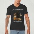Life Is Better With Cats And Books Cute Cat Lover For Men Women Kids Men's V-Neck T-Shirt