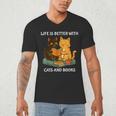 Life Is Better With Cats And Books Cute Cat Lover Men's V-Neck T-Shirt Life Is Better With Cats And Books Cute Cat Lover Men's V-Neck T-Shirt