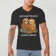 Life Is Better With Sloths And Books Cute Sloth Lover Men's V-Neck T-Shirt