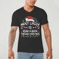 Most Likely To Read A Book Through Christmas Xmas Men's V-Neck T-Shirt Most Likely To Read A Book Through Christmas Xmas Men's V-Neck T-Shirt
