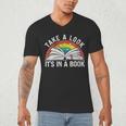 Take a Look It's In a Book Reading Vintage Retro Rainbow Men's V-Neck T-Shirt