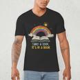 Take a Look It's In a Book Vintage Reading Teacher Rainbow Men's V-Neck T-Shirt