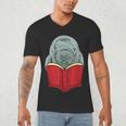 Manatee Reading Books Sea Animal Manatee Men's V-Neck T-Shirt Manatee Reading Books Sea Animal Manatee Men's V-Neck T-Shirt
