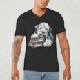 Old English Sheepdog Books Reading Dog Breed Graphic Men's V-Neck T-Shirt Old English Sheepdog Books Reading Dog Breed Graphic Men's V-Neck T-Shirt