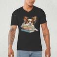 Papillon Books Reading Dog Breed Graphic For Men Women Kids Men's V-Neck T-Shirt