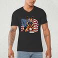 Patriotic German Shepherd Dog Books Baseball American Flag Men's V-Neck T-Shirt