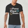 Peace Love Books Read Book Reading Librarian Across America Men's V-Neck T-Shirt