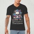 Psychological Thriller Reader Fan Skull Flowers Books Men's V-Neck T-Shirt