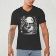 Rabbit Reading Book Full Moon Lake Scenery Men's V-Neck T-Shirt Rabbit Reading Book Full Moon Lake Scenery Men's V-Neck T-Shirt