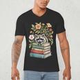 Raccoon Books Reading Flowers Men's V-Neck T-Shirt Raccoon Books Reading Flowers Men's V-Neck T-Shirt