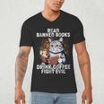 Read Banned Books Drink Coffee Fight Evil Cat Men's V-Neck T-Shirt Read Banned Books Drink Coffee Fight Evil Cat Men's V-Neck T-Shirt