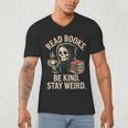 Read Books Be Kind Stay Weird Skeleton Grim Reaper Reading Men's V-Neck T-Shirt