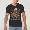 Read In Peace Skeleton Reading Book Halloween Teacher Men's V-Neck T-Shirt Read In Peace Skeleton Reading Book Halloween Teacher Men's V-Neck T-Shirt