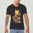 Reading Cat Books Cute Men's V-Neck T-Shirt