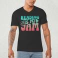 Reading Is My Jam Book Lover Bookworm Teacher Library Reader Men's V-Neck T-Shirt