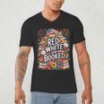 Retro Floral Red & Booked Library Reading 4th Of July Men's V-Neck T-Shirt Retro Floral Red & Booked Library Reading 4th Of July Men's V-Neck T-Shirt