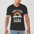 Retro Rainbow Take A Look It's In A Book Reading Men's V-Neck T-Shirt