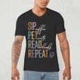 Sip Coffee Pet Cats Read Books Repeat Book Cat Lover Men's V-Neck T-Shirt