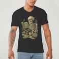 Skeleton Book Floral Skull Halloween Teacher Costume Men's V-Neck T-Shirt Skeleton Book Floral Skull Halloween Teacher Costume Men's V-Neck T-Shirt