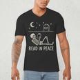 Skeleton Read In Peace Halloween Book Graphic Bookish Men's V-Neck T-Shirt
