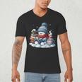 Snowman Reading Books Lovers Librarian Bookworm Christmas Men's V-Neck T-Shirt