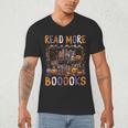 Spooky Halloween Bookshelf Bookcase Read More Books Men's V-Neck T-Shirt