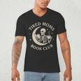 Tired Moms Book Club Skeleton Reading Books Moon Men's V-Neck T-Shirt