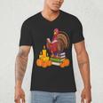Turkey Reading Books Fall Thanksgiving Teacher Book Men's V-Neck T-Shirt