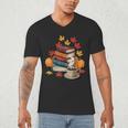 Vintage Books Tea Lovers Fall Autumn Leaves And Pumpkins Men's V-Neck T-Shirt