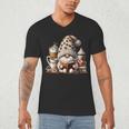 Vintage Cute Gnome Reading Book Coffee Latte Men Women Kids Men's V-Neck T-Shirt
