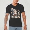 Vintage Cute Gnome Reading Book Coffee Cute Gnome Graphic Men's V-Neck T-Shirt Vintage Cute Gnome Reading Book Coffee Cute Gnome Graphic Men's V-Neck T-Shirt