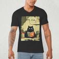 Vintage Japanese Cat Book Lovers Librarian Cat Dad Teacher Men's V-Neck T-Shirt Vintage Japanese Cat Book Lovers Librarian Cat Dad Teacher Men's V-Neck T-Shirt