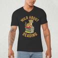 Wild About Reading Cute Leopard Teacher Kids Book Lover Men's V-Neck T-Shirt