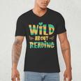 WILD ABOUT READING I Love Books Bookworm Library Day Men's V-Neck T-Shirt