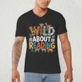 Wild About Reading Zoo Animals Books Reader Lover Men's V-Neck T-Shirt