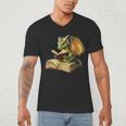 Women's Dragon Bookworm Reading Book Graphic Men's V-Neck T-Shirt Women's Dragon Bookworm Reading Book Graphic Men's V-Neck T-Shirt