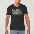 Women's Read Books Lift Weights Fight Fascists Reading Activism Men's V-Neck T-Shirt