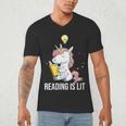 Women's Reading Is Lit Unicorn Library English Teacher Book Lover Men's V-Neck T-Shirt
