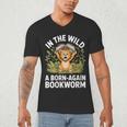 Women's Wild About Reading Book Reader Lion Zoo Animals Kids Men's V-Neck T-Shirt